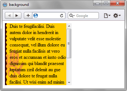 Вид фона и фонового рисунка в блоке фиксированного размера 